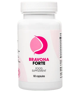 Envase de cápsulas Bravona Forte para crecimiento mamario natural
