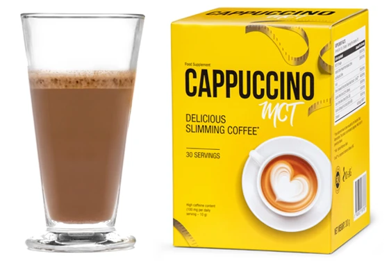Taza de Cappuccino MCT humeante, café para adelgazar y quemar grasa