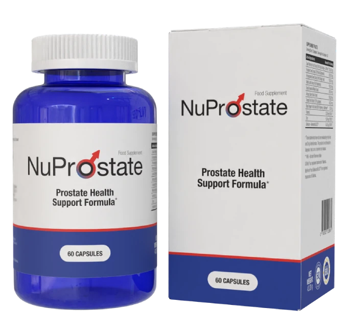 Envase de NuProstate, suplemento para soporte de la próstata y el bienestar urinario